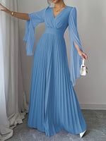 Robe longue élégante à volants et manches bouffantes