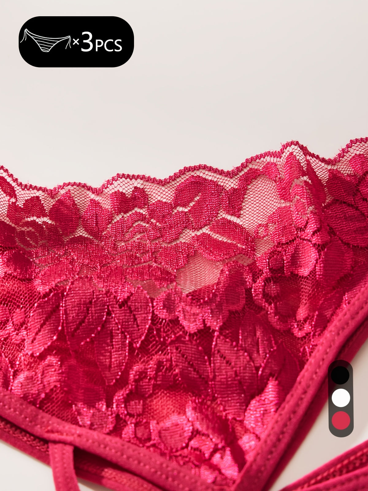 Lot de 3 culottes sexy en dentelle ajourée