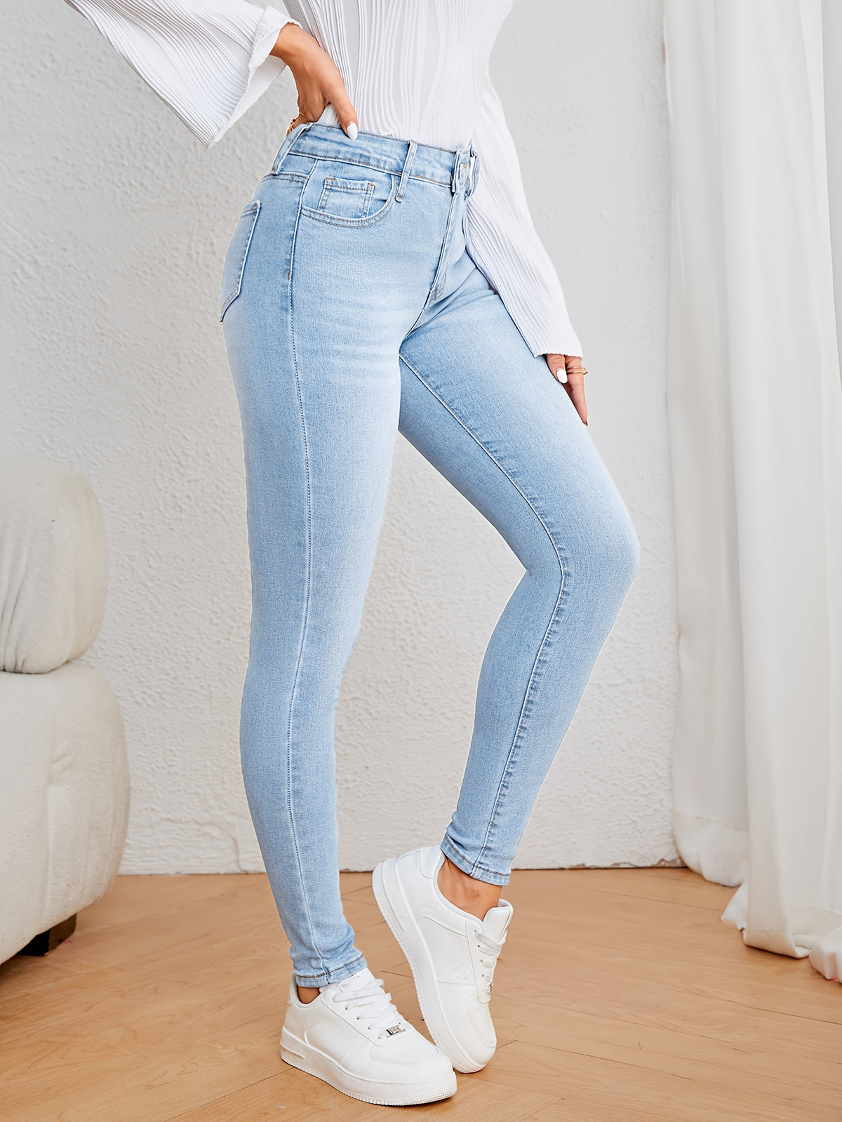Jean skinny décontracté bleu clair