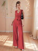 Chic red two-piece set : gilet blazer sans manches