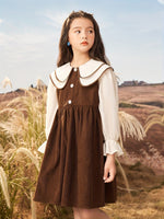 Robe chic à manches longues pour filles avec col blanc