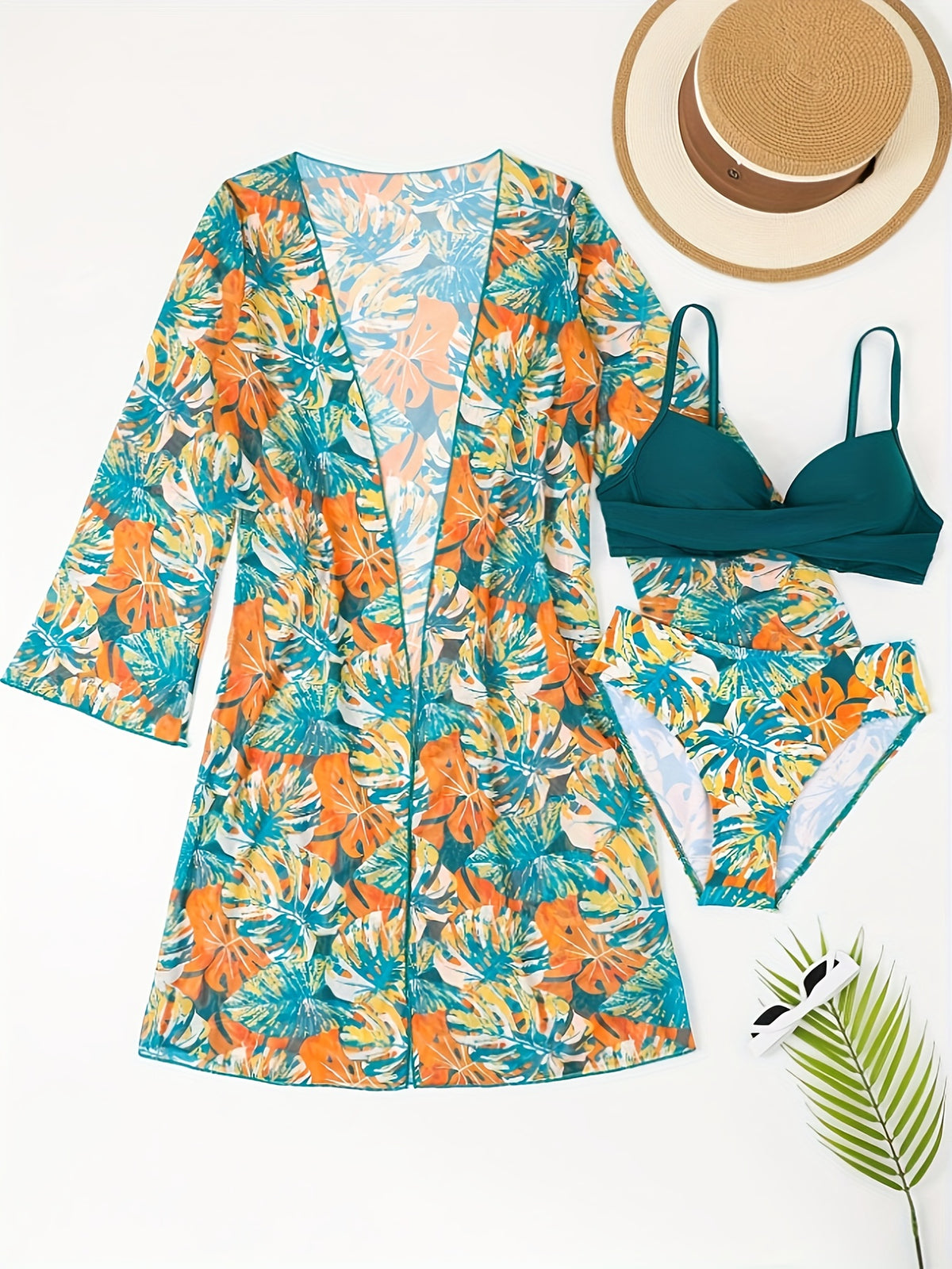 Maillot de bain 3 pièces imprimé tropical