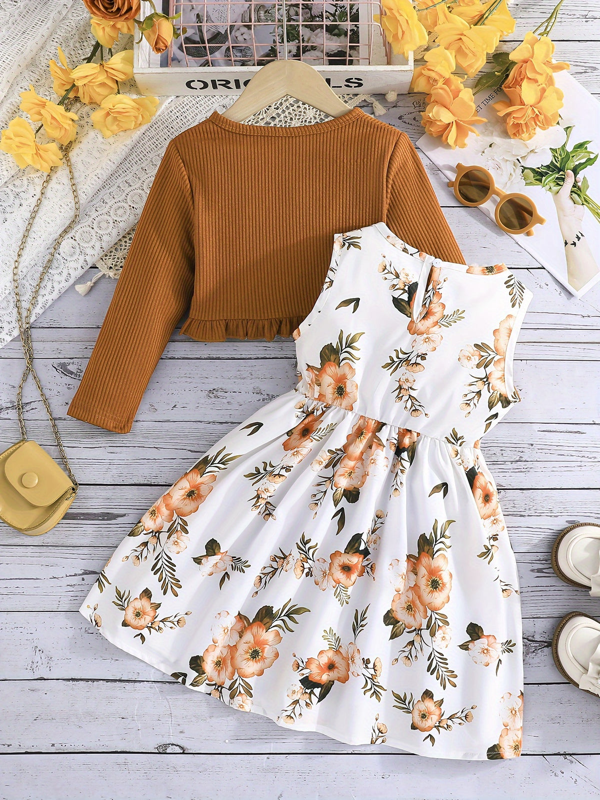 Ensemble fille : robe à bretelles avec nœud