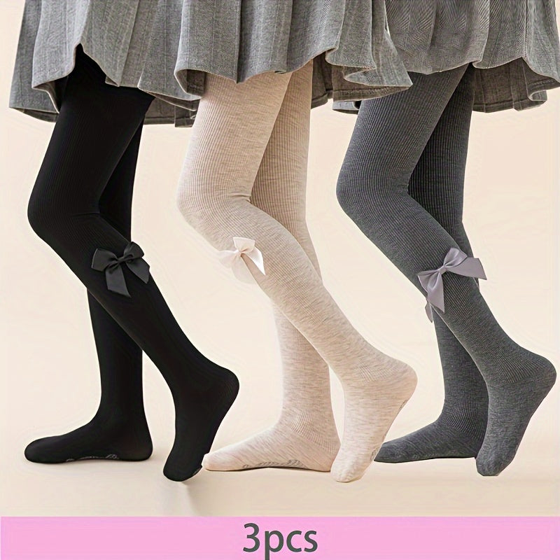 Lot de 3 collants rayés avec nœuds