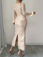 Robe midi beige à manches longues