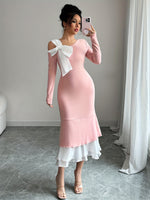 Robe tricotée asymétrique à une épaule avec nœud #Paris
