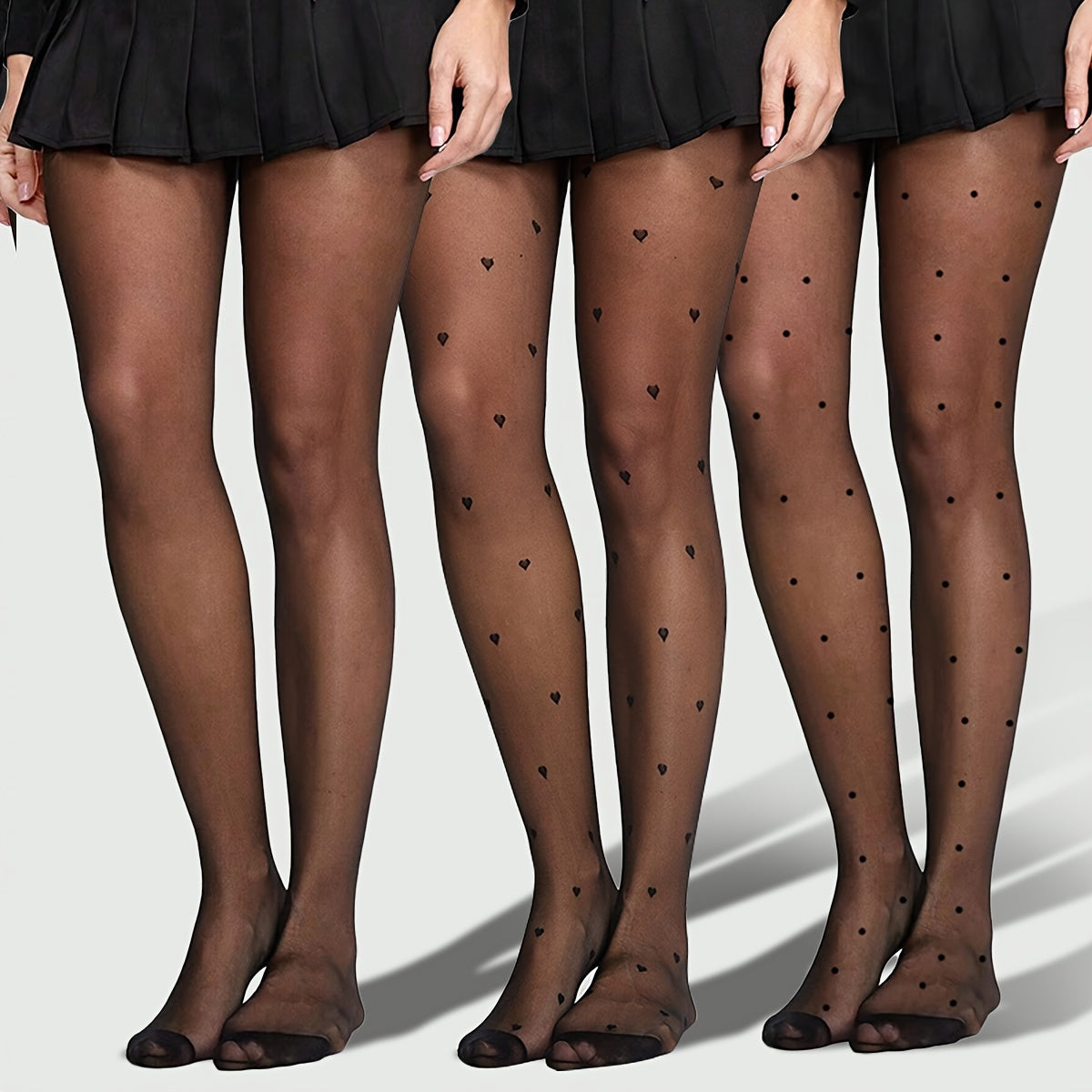 Lot de 3 collants transparents à motifs géométriques