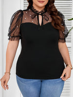 T-shirt élégant femme noir à pois blancs