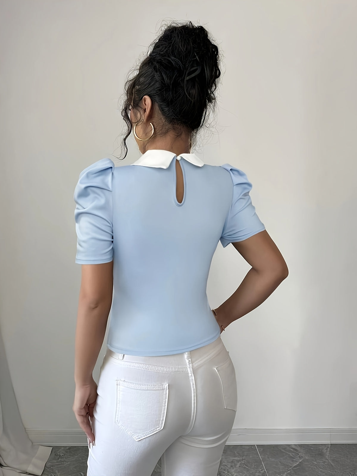 Polo élégant femme noir & blanc à col chemise #Paris