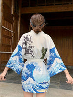 Kimono léger avec imprimé carpe koï &amp; vagues